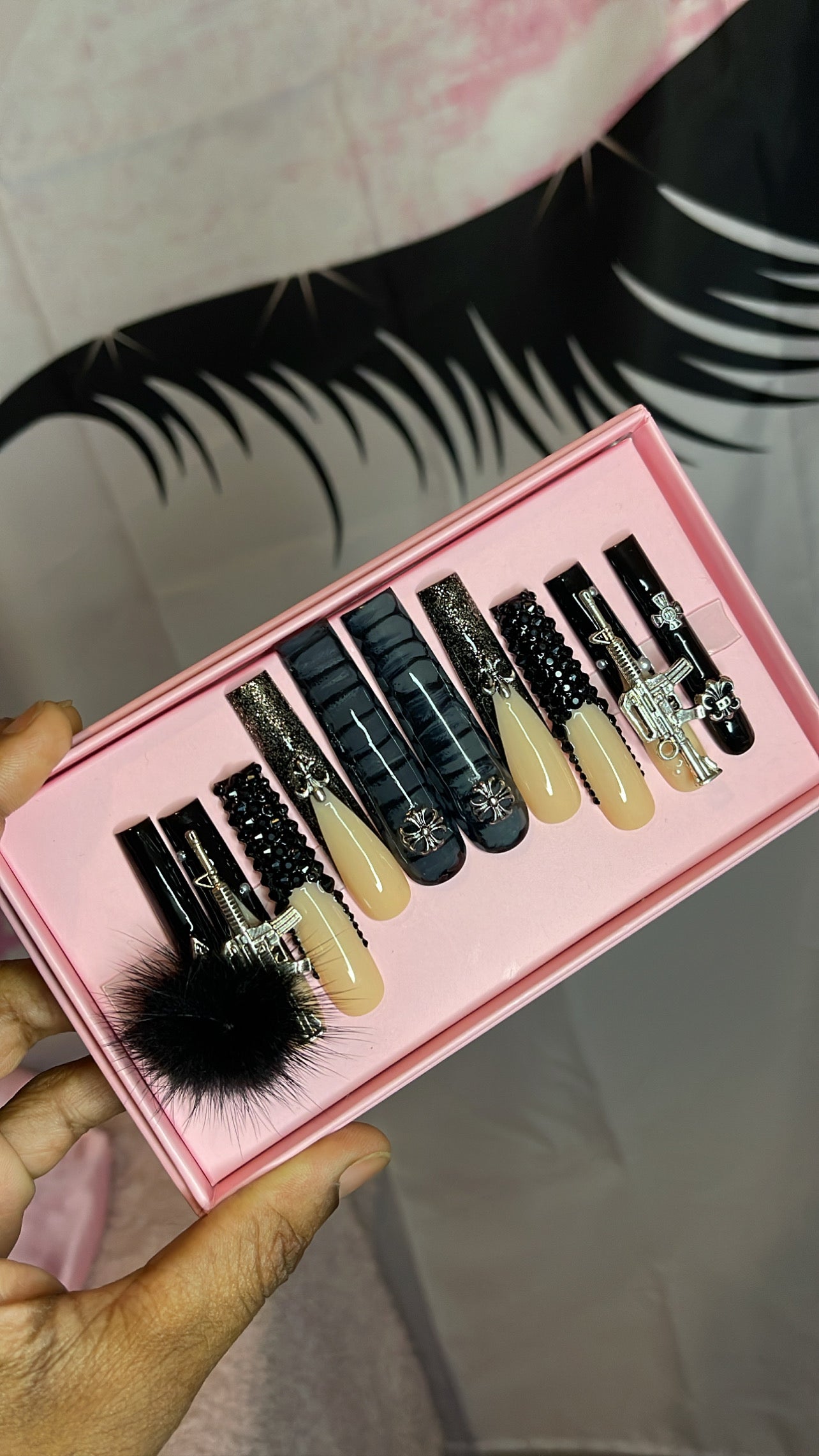 G.B.SLLC 100% Hand-Made  Press On Nails Black Out Purge Set