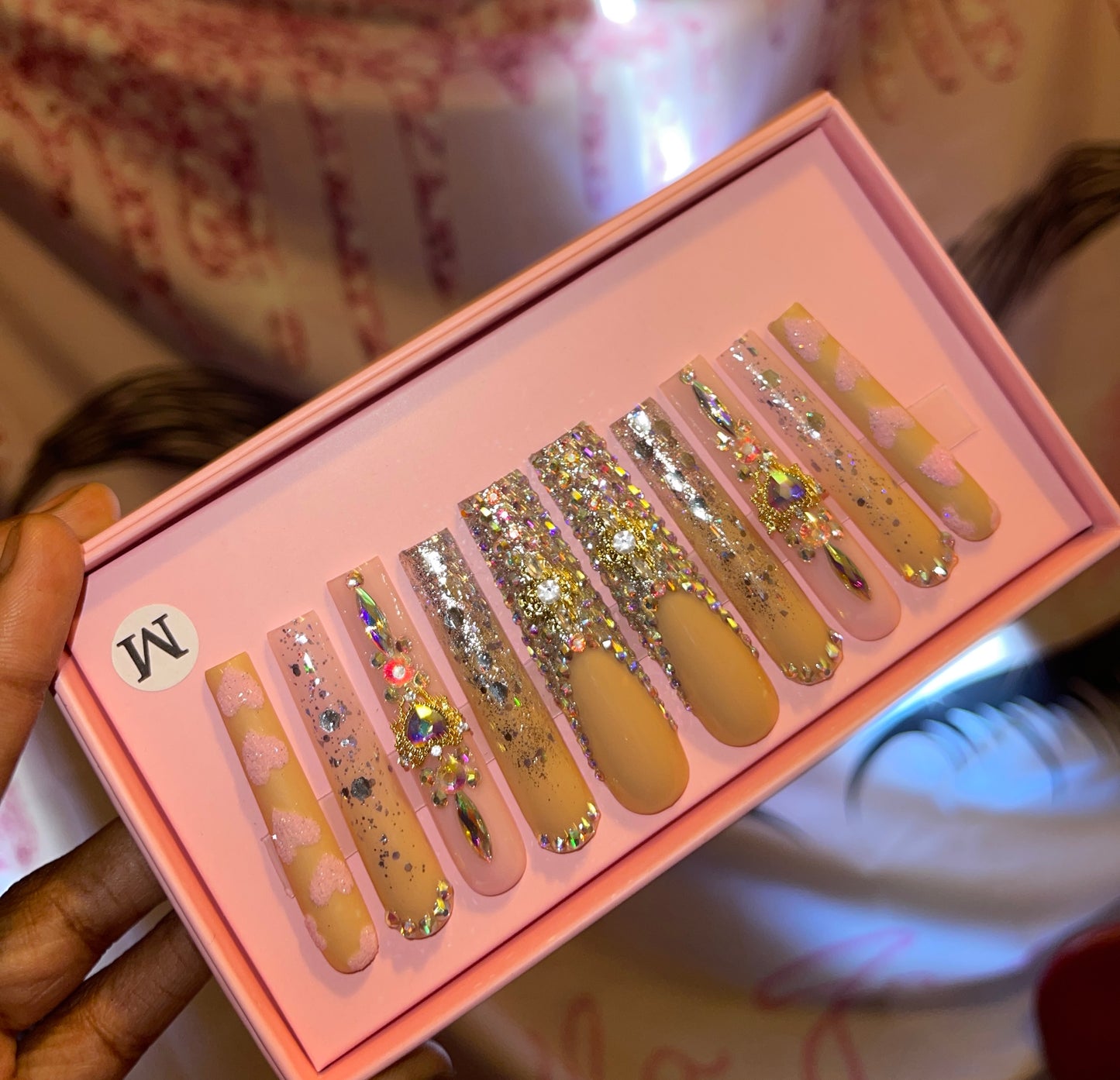 G.B.SLLC 100% Hand-Made Press On Nails Bling Out Barbie Set