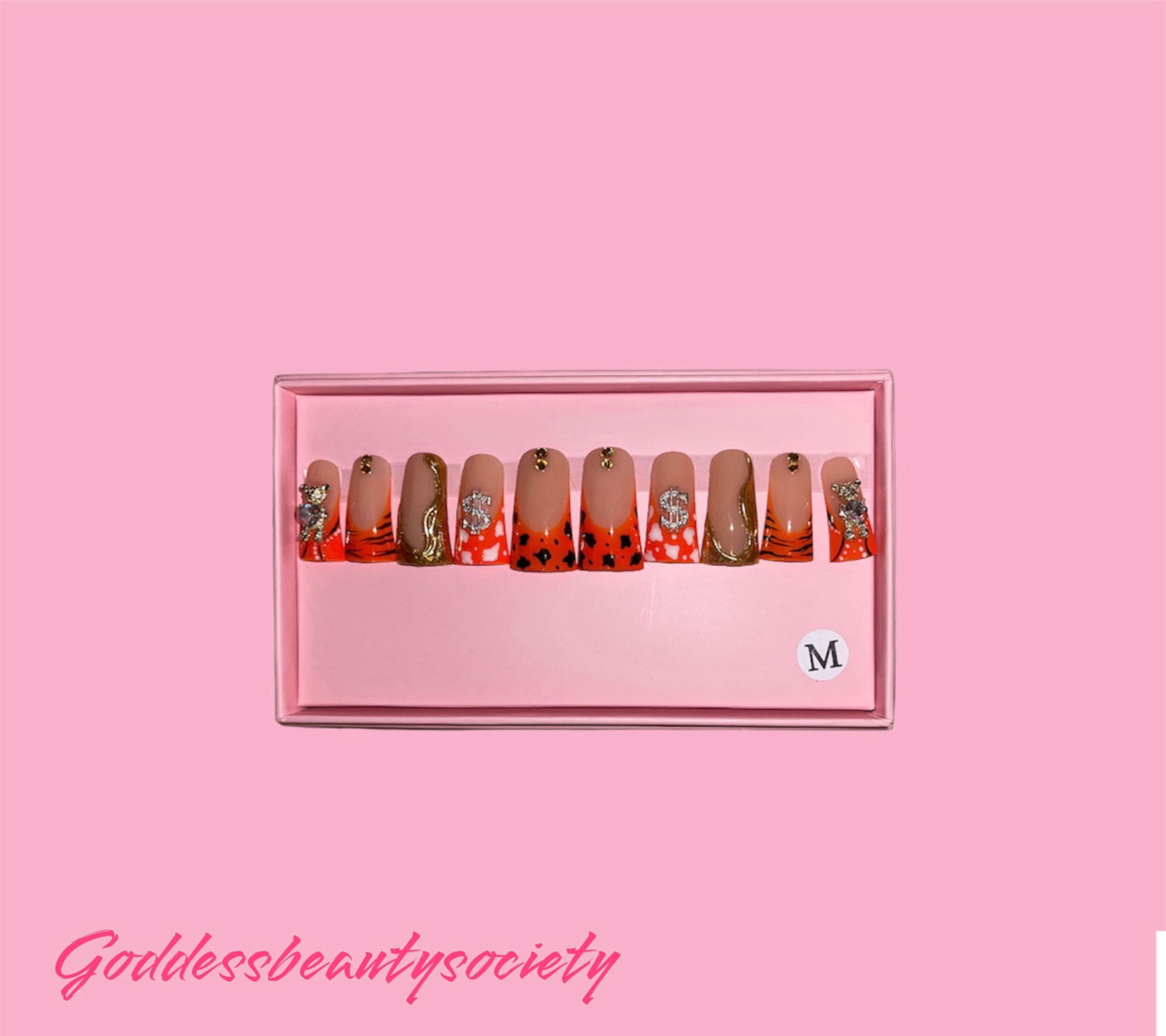 G.B.SLLC 100% Hand-Made  Press On Nails Pumpkin Orange Duckies Set