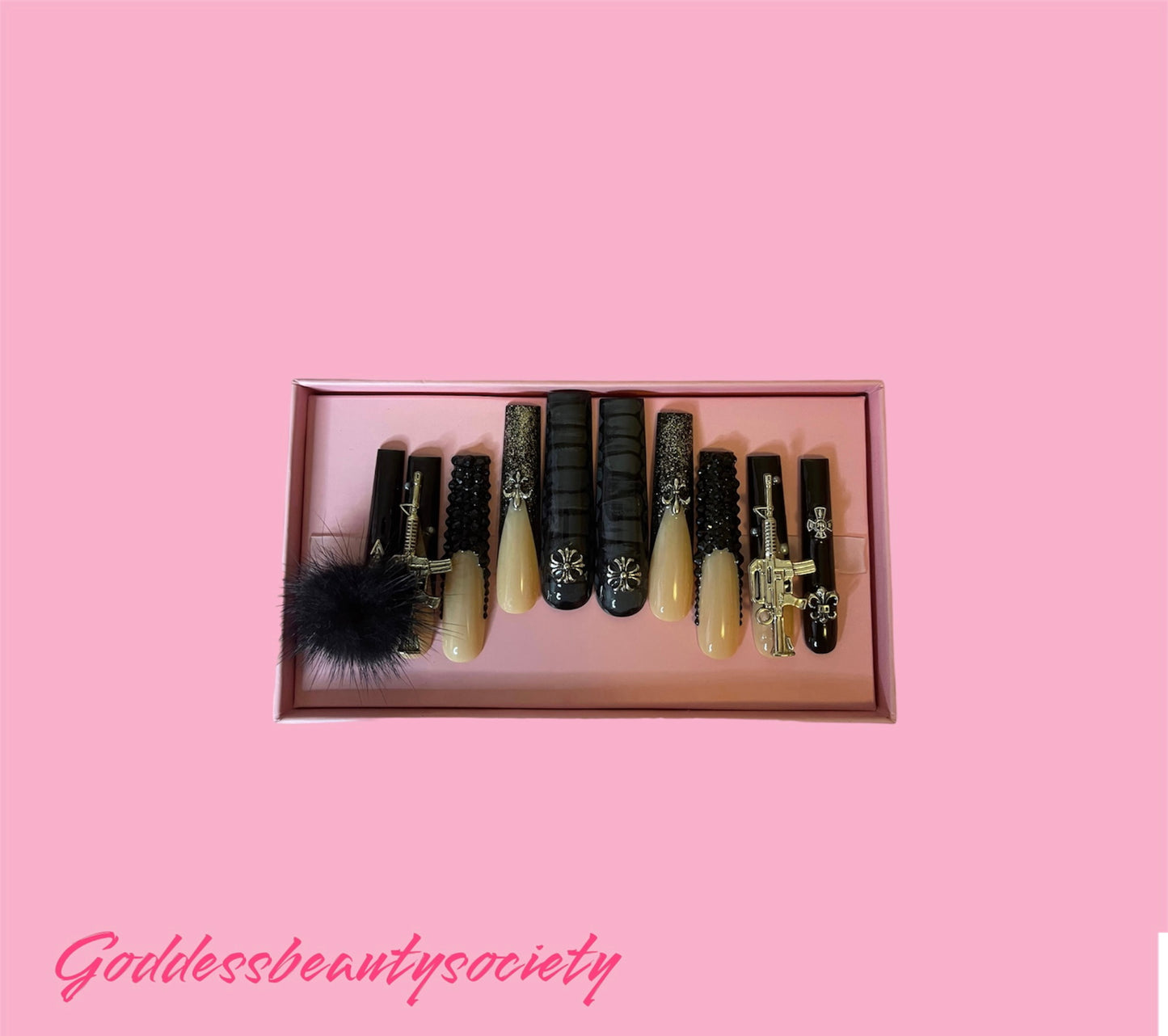 G.B.SLLC 100% Hand-Made  Press On Nails Black Out Purge Set