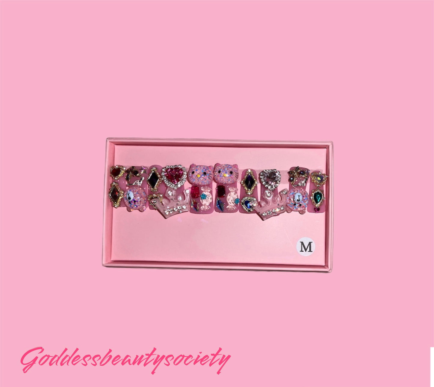 G.B.SLLC 100% Hand-Made  Press On Nails Goddess Jewels Duckies Set