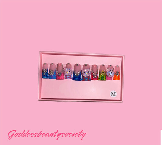G.B.SLLC 100% Hand-Made  Press On Nails Exotic Hello Kitty Duckies Set