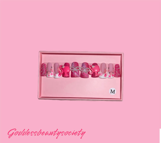 G.B.SLLC 100% Hand-Made  Press On Nails Barbie Doll Duckies Set