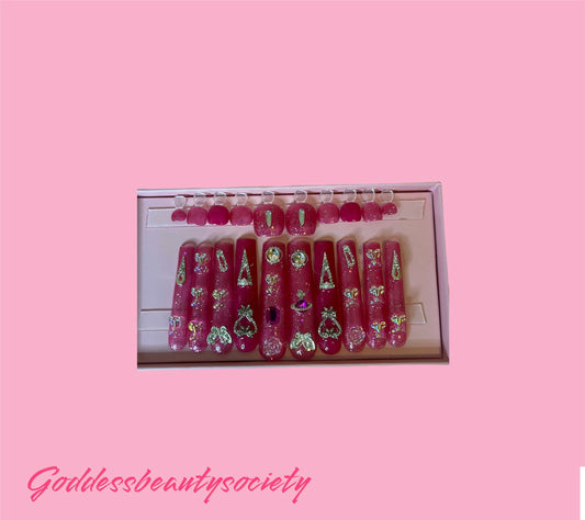 G.B.SLLC 100% Hand-Made  Press On Nails Pink Galaxy Set