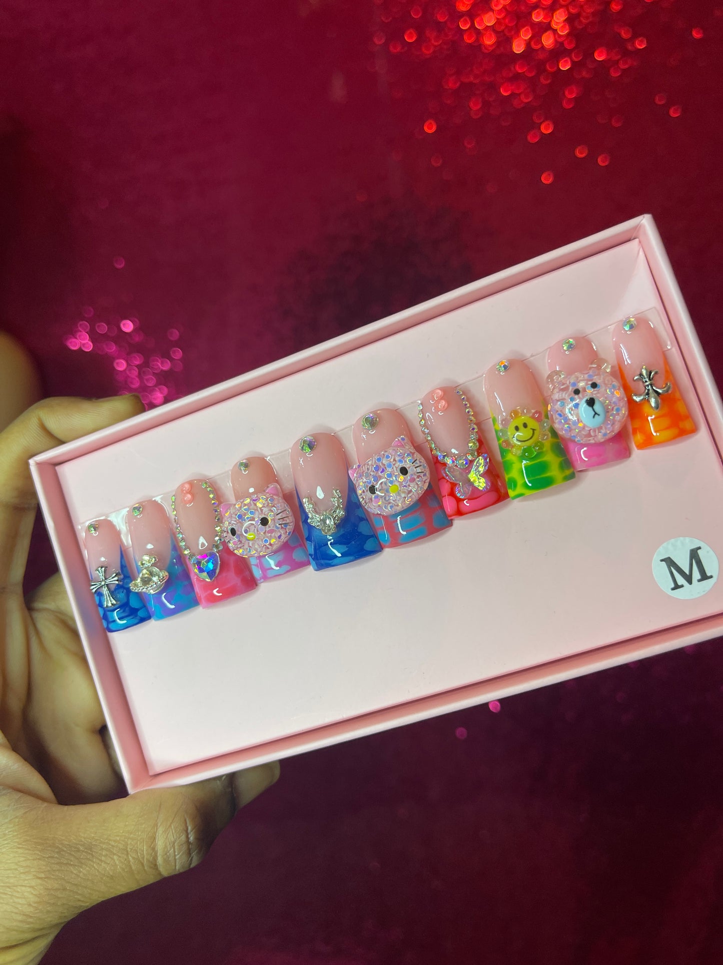 G.B.SLLC 100% Hand-Made  Press On Nails Exotic Hello Kitty Duckies Set