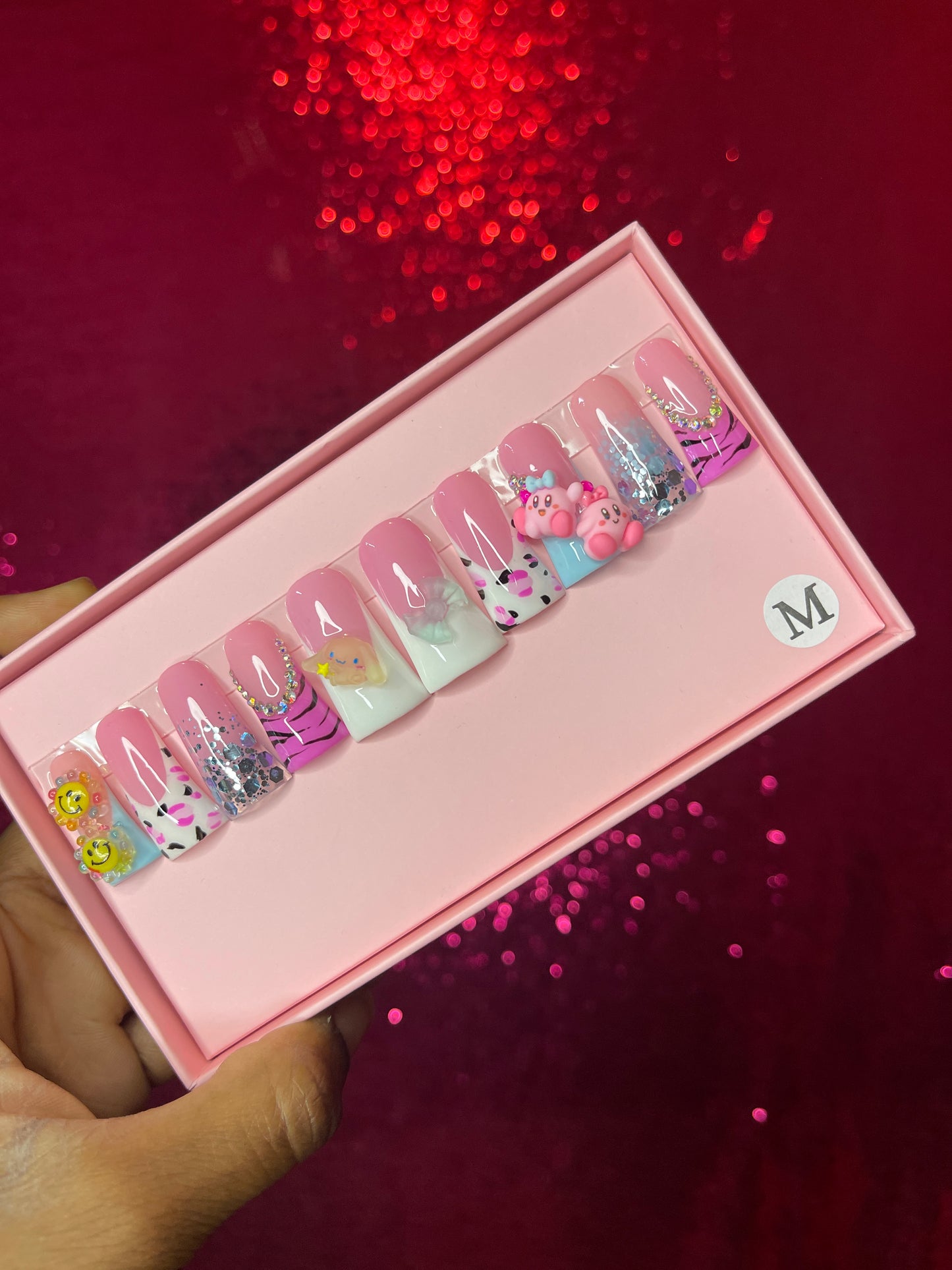 G.B.SLLC 100% Hand-Made Press On Nails Kirby Duckies Set